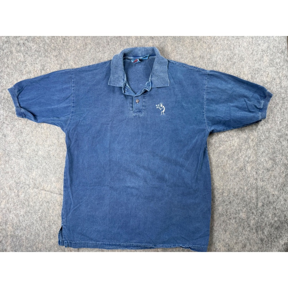 WEK Polo Shirt Women XS Blue Cotton Kokopelli Vintage Southwestern Boho USA Made